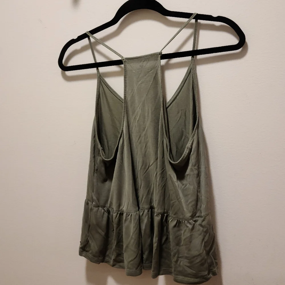 Olive/Sage Green Vneck Tank Top S American Eagle Soft & Sexy Peplum - Picture 13 of 16